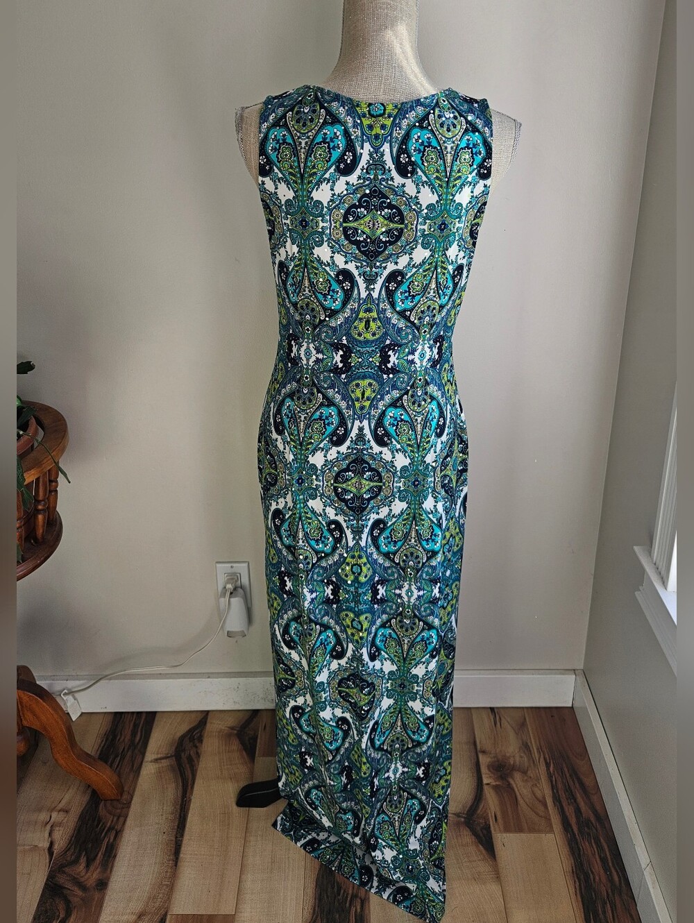 Joseph Ribkoff Sleeveless Teal Paisley Maxi Dress - Picture 4 of 4